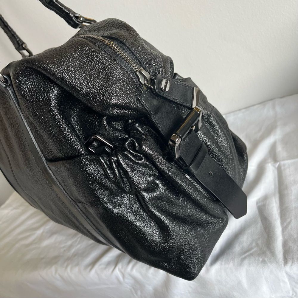 BURBERRY Black XL Calf Leather Hobo Shoulder Bag Haymarket Nova Check Canterbury - Picture 6 of 16